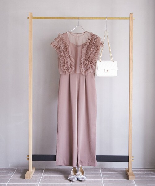 VIS（ビス）の「【新色追加】【VISDRESS】チュールフリルセットオールインワン【低身長向けサイズ有】（つなぎ/オールインワン・レディース・ブラック/ダークブラウン系/ライトグリーン・M/PM）」の4枚目の写真