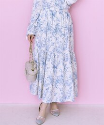 nissen | 大きいサイズ 線画花柄プリントスカート marun(スカート)