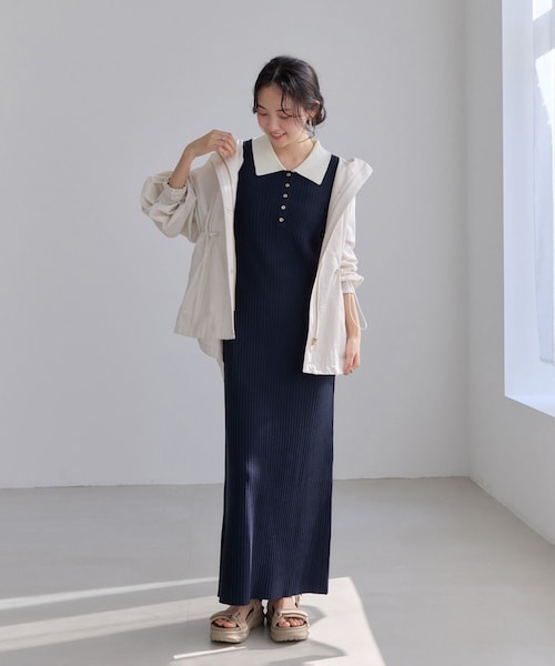 VIS（ビス）の「ポロ襟ニットワンピース（ワンピース・レディース・チャコール/ブラウン/ネイビー・F）」の21枚目の写真
