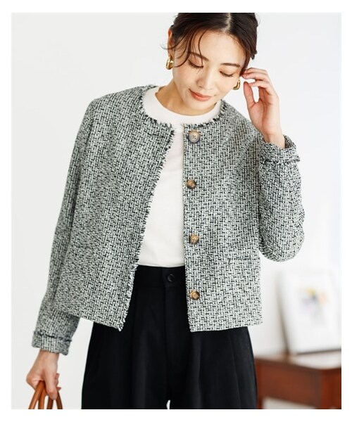 nissen（ニッセン）の「ツイードショート丈ジャケット【OtonaSMILE】（ノーカラージャケット・レディース・パープル系/黒系・M/L/LL/3L/4L/5L）」の7枚目の写真