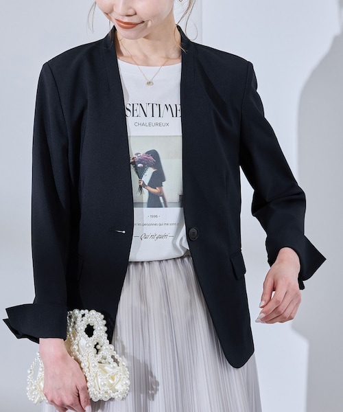 ROPE' PICNIC（ロペピクニック）の「【UV対応】【リネンライク・シリーズ】ノーラペルジャケット/通勤・セットアップ対応（ノーカラージャケット・レディース・グレー/グレー系/ダークブラウン/ネイビー・36/38/40）」の10枚目の写真