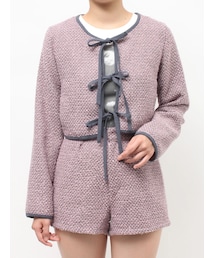 jouetie | バイカラーツイードライクショートジャケット【セットアップ対応】(ノーカラージャケット)