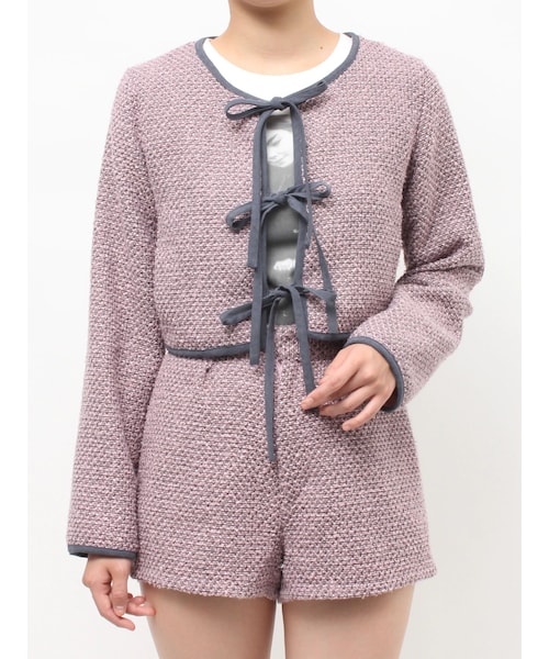 jouetie（ジュエティ）の「バイカラーツイードライクショートジャケット【セットアップ対応】（ノーカラージャケット・レディース・ブラック/ピンク/ブルー・M）」の9枚目の写真