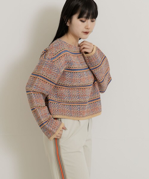 THE GOODLAND MARKET（ザグッドランドマーケット）の「米富繊維　MADRAS EYELET TWEED PULLOVER（ニット/セーター・レディース・24ORANGE/62BLUE・FREE）」の6枚目の写真
