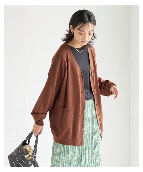 nissen（ニッセン）の「＜大きいサイズ＞綿混Ｖネックロング丈ゆるニットカーディガン（毛玉防止・ハンガー干し可能）（カーディガン/ボレロ・レディース・トマトレッド/黒/ロイヤルブルー/ココアブラウン/ブルーグリーン/杢グレー/【不要】モーブピンク/【不要】ミントグリーン/ミルキーホワイト/パープル/スモークブルー杢/ベージュ杢/アイスブルー・L/LL/3L/4L/5L/6L/8L/10L）」の22枚目の写真