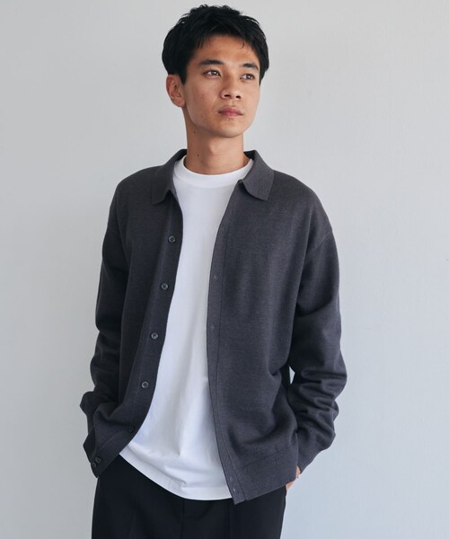 URBAN RESEARCH DOORS（アーバンリサーチドアーズ）の「『XLサイズ/WEB限定/仁村紗和さん着用』『UR TECH 200日ニット』シャツ カーディガン（カーディガン/ボレロ・メンズ・YEL KHK/BROWN/CHARCOAL/L/GRY/BLUE GREEN・M/L/XL）」の18枚目の写真