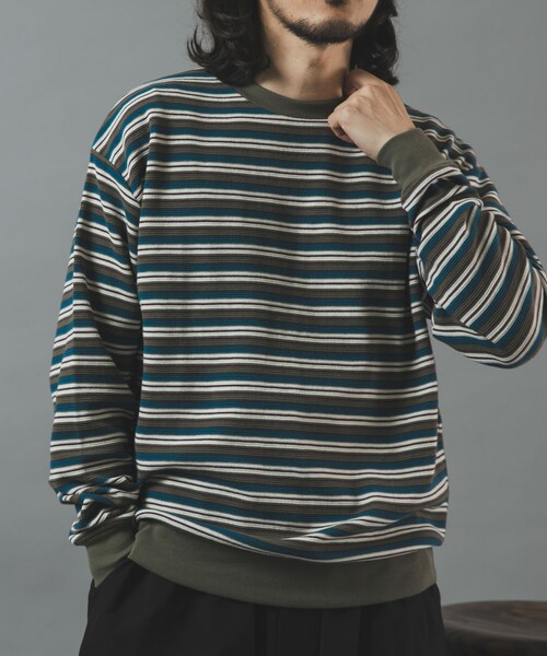 ITEMS URBANRESEARCH(アイテムズ アーバンリサーチ)の「ワッフルロングスリーブカットソー(Tシャツ/カットソー・メンズ・OLV STRIPE/BLACK/WHITE/NVY STRIPE・M/L)」の5枚目の写真