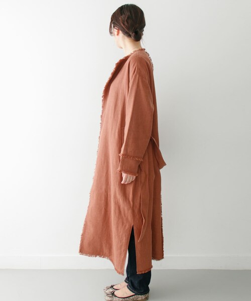 ITEMS URBANRESEARCH(アイテムズ アーバンリサーチ)の「KBF+ ラスティックフリンジコート∴(ノーカラージャケット・レディース・BEG STRIPE/NATURAL/L.BROWN・one)」の7枚目の写真