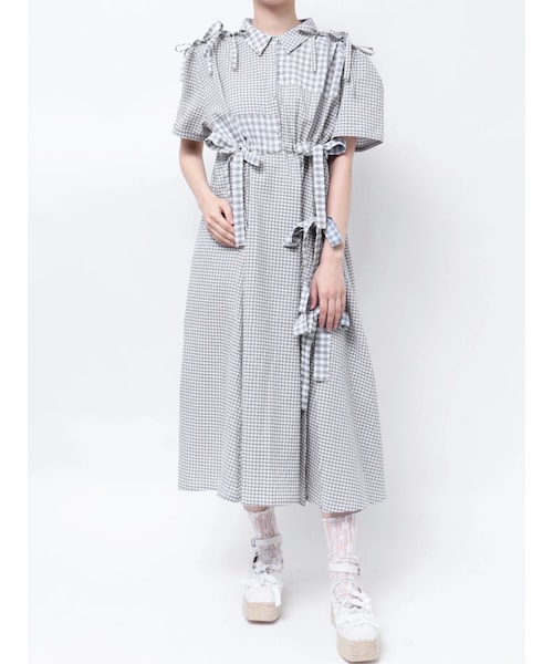 merry jenny（メリージェニー）の「ギンガムチェックリボンドロストワンピース（シャツワンピース・レディース・グレー/ピンク/ブルー/ベージュ/ミックス/グリーン・F）」の2枚目の写真