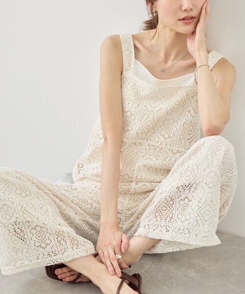 ROPE' PICNIC(ロペピクニック)の「幾何学レースオールインワン(つなぎ/オールインワン・レディース・キナリ/ブラウン・F)」の3枚目の写真