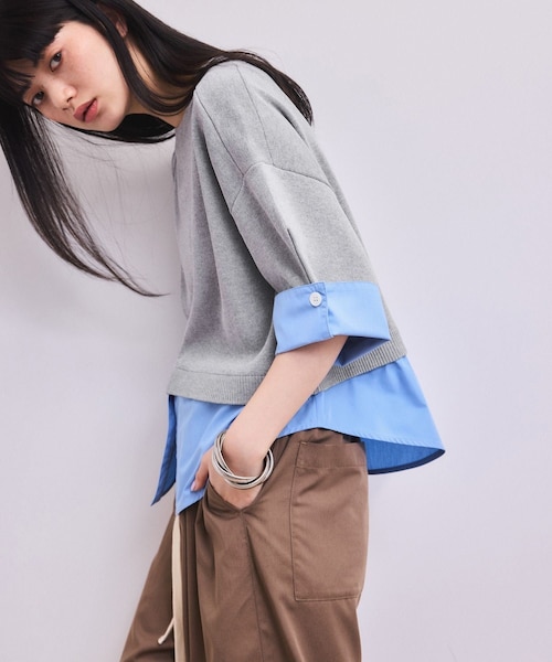 ADAM ET ROPE'(アダムエロペ)の「【WEB限定】シャツコンビニットプルオーバー(ニット/セーター・レディース・ブラック/グレー/ダークブラウン・F)」の11枚目の写真