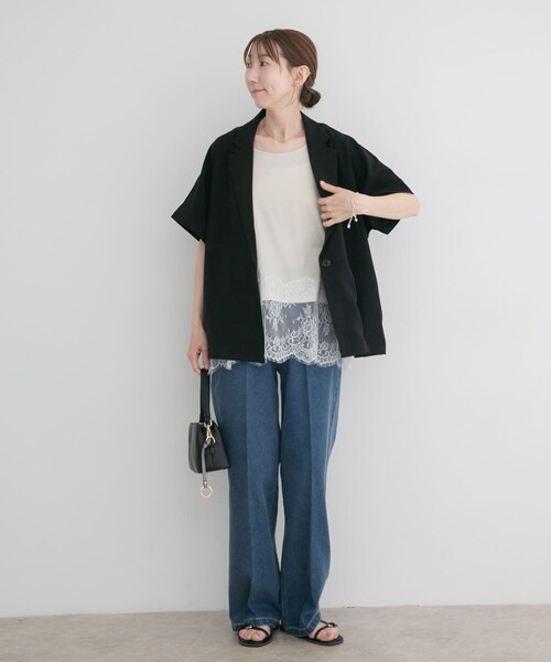 ITEMS URBANRESEARCH(アイテムズ アーバンリサーチ)の「『イージーケア/接触冷感/UVカット』SMOOTH LINEN TOUCH 半袖ジャケット(テーラードジャケット・レディース・OFF/BLK・Free)」の14枚目の写真