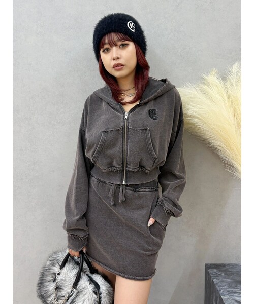 EVRIS（エヴリス）の「ワンポイントブリーチジップアップフーディ【セットアップ着用可能】（パーカー・レディース・グレー/ブラック/ピンク・F）」の16枚目の写真