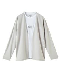 nissen | ２点セット（ジョーゼット長袖ノーカラーカーディガン＋長袖ワンポイントＴシャツ）(カーディガン/ボレロ)