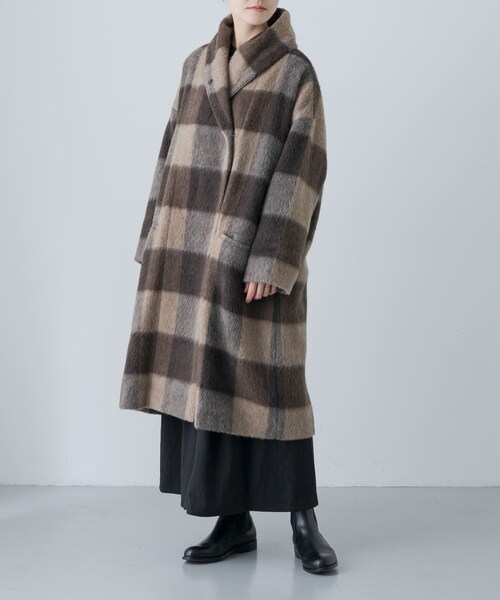 かぐれ（カグレ）の「Honnete　Shawl Collar Coat（テーラードジャケット・レディース・BrownCheck・one）」の2枚目の写真