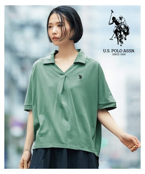 nissen（ニッセン）の「【U.S. POLO ASSN.】スキッパーポロシャツ（ポロシャツ・レディース・黒/オフホワイト/モスグリーン/杢グレー・S/M/L/LL/3L/4L/5L/6L）」の2枚目の写真