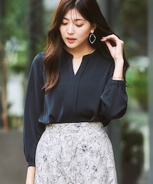 7days Life Styling | ストレッチパウダーサテンスキッパーブラウス(しわになりにくい・速乾・洗濯機OK・UVカット)<大きいサイズ有>(シャツ/ブラウス)