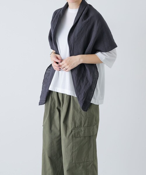 かぐれ（カグレ）の「ウォッシュリネンスクエアストール（ストール/ショール・レディース・NATURAL/NAVY/PINK・Free）」の21枚目の写真