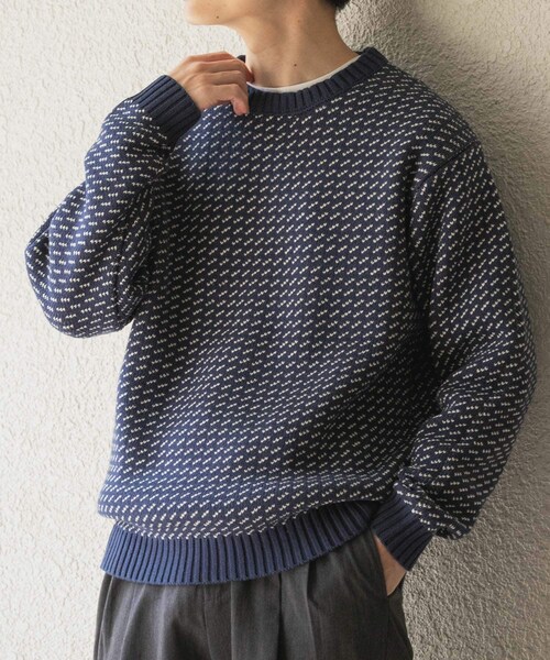 ITEMS URBANRESEARCH（アイテムズ アーバンリサーチ）の「マシンウォッシャブル バーズアイ クルーニット（ニット/セーター・メンズ・WHT/BGD/NVY/BLK・M/L）」の3枚目の写真