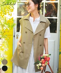 nissen | 大きいサイズ ドロップショルダートレンチジレ（共布ベルト付）(ベスト)