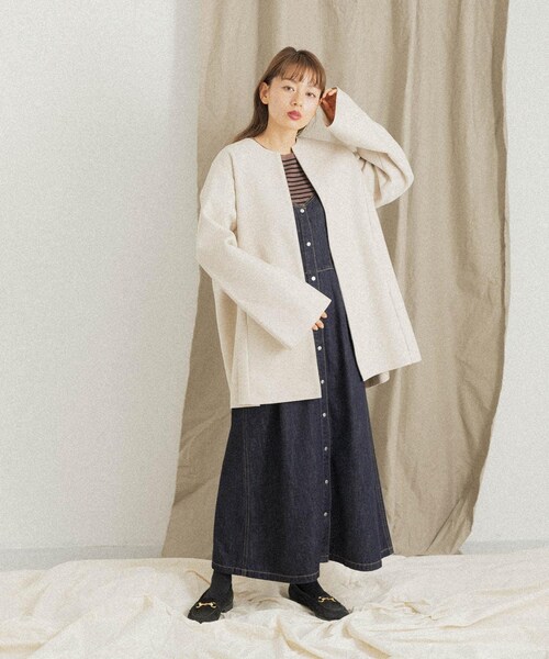 URBAN RESEARCH Sonny Label（アーバンリサーチサニーレーベル）の「ニットメルトンミドルコート（ノーカラージャケット・レディース・GRAY/NAVY/ECRU・FREE）」の9枚目の写真