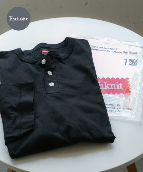 SENSE OF PLACE by URBAN RESEARCH（センスオブプレイスバイアーバンリサーチ）の「『別注』Healthknit×SENSE OF PLACE　ヘンリーネックTシャツ（Tシャツ/カットソー・メンズ・BLACK/TOP  GRAY/OATMEAL・M/L）」の14枚目の写真