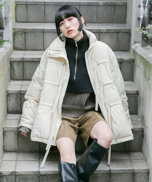 KBF(ケイビーエフ)の「フロントリボン中綿ジャケット(その他アウター・レディース・BLACK/KHAKI/BORDEAUX/IVORY・one)」の1枚目の写真