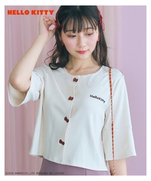 nissen（ニッセン）の「＜大きいサイズ＞【ハローキティ】リブカーディガン marun（カーディガン/ボレロ・レディース・ライトベージュ/黒・L/LL/3L/4L/5L/6L/8L/10L）」の2枚目の写真