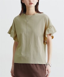 nissen | 【汗じみにくい綿１００％素材】フリル袖ドルマントップス(Tシャツ/カットソー)