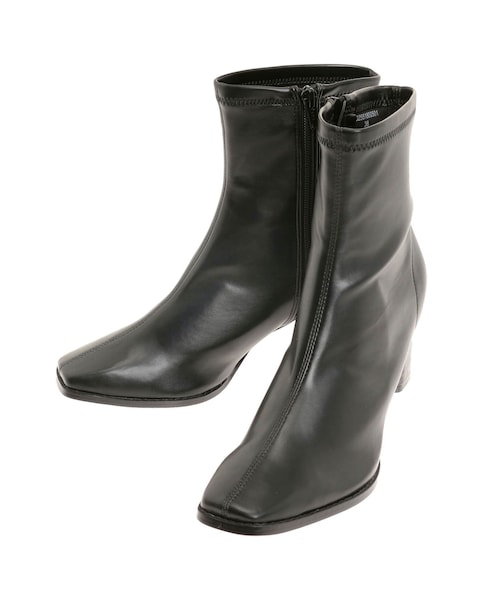 MERCURYDUO（マーキュリーデュオ）の「フェイクレザースクエアトゥストレッチショートブーツ（ブーツ・レディース・アイボリー/ブラック/ブラウン・36/38）」の4枚目の写真