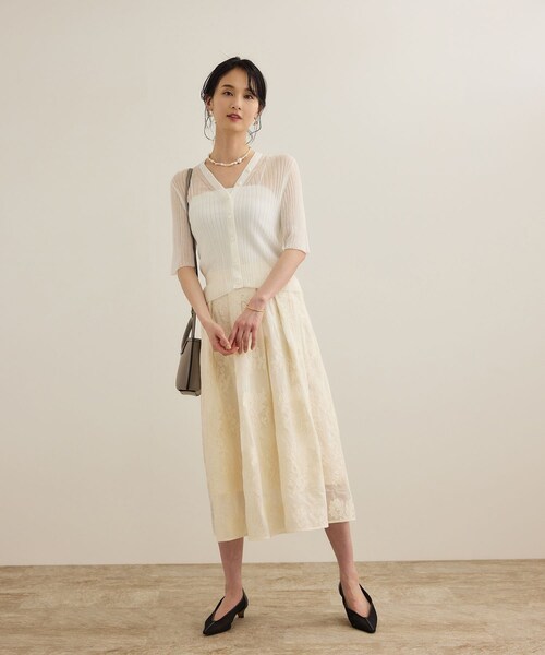 ROPE'（ロペ）の「シアーリブカーディガン/洗える（カーディガン/ボレロ・レディース・ブラック/ホワイト/ピンク・F）」の16枚目の写真