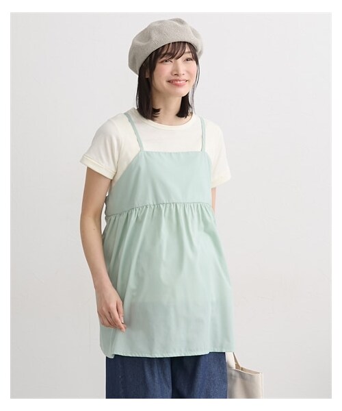 nissen（ニッセン）の「【マタニティウエア・授乳服】チュニックキャミソール＋トップス２点セット（産前・産後）（マタニティウェア/グッズ・レディース・スミクロ+モカブラウン/ベージュ+黒/アップルイエロー+オフ/ブラウン+オフホワイト/アイボリー+ダークグレー/黒+モカブラウン/ミント+アイボリー・マタニティM/マタニティL/マタニティLL/マタニティ3L/マタニティ4L/マタニティ5L）」の5枚目の写真