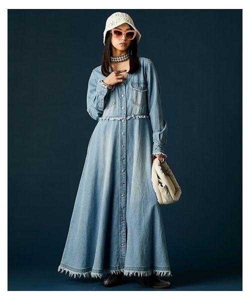 nissen（ニッセン）の「綿100％デニムVネックワンピース＜大きいサイズ有＞GEVS.（ワンピース・レディース・ブルー系デニム/ネイビー系デニム・6L/8L/10L）」の8枚目の写真