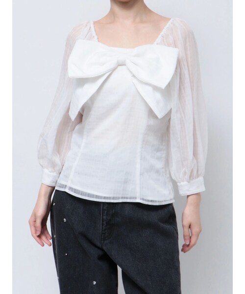 CALNAMUR（カルナムール）の「3WAY PLAID RIBBON BL/3WAYプレイドリボンブラウス（シャツ/ブラウス・レディース・ホワイト/ピンク/ブラウン・F）」の2枚目の写真