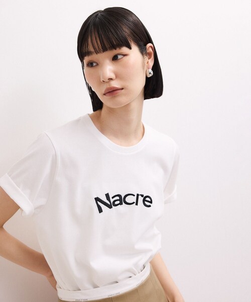 ADAM ET ROPE'(アダムエロペ)の「【WEB限定】クリーンタッチコットン刺しゅうロゴT(Tシャツ/カットソー・レディース・ホワイト/ダークブラウン/ネイビー/ピンク系・F)」の5枚目の写真