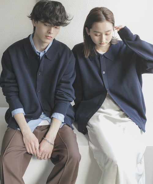 SENSE OF PLACE by URBAN RESEARCH（センスオブプレイスバイアーバンリサーチ）の「『ユニセックス』『洗濯可』スウェットライクポロカーディガン（カーディガン/ボレロ・メンズ・L.GRAY/MINT/NAVY・M/L）」の4枚目の写真