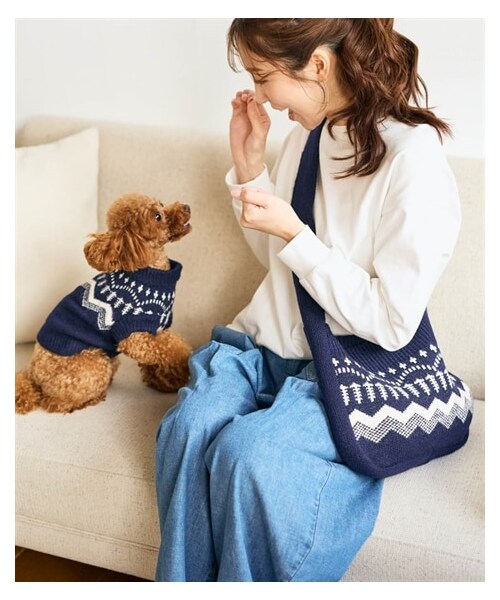 nissen（ニッセン）の「ふんわりウォッシャブル ノルディック柄ニットお散歩バッグ【Otona Purete】（バッグ・メンズ・オフホワイト系/ネイビー系/赤系/イエロー系・F）」の2枚目の写真