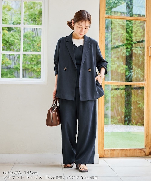 ROPE' PICNIC(ロペピクニック)の「【cahoさんコラボ】低身長・小柄さんサイズ エアリーリネンライク ダブルジャケット(テーラードジャケット・レディース・ブラック/ダークブラウン/キャメル/ベージュ/ネイビー・F)」の16枚目の写真