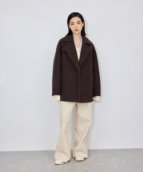 ADAM ET ROPE'(アダムエロペ)の「【定番】ウールボンディングミドルコート(ステンカラーコート・レディース・ダークブラウン/キャメル・36/38)」の8枚目の写真