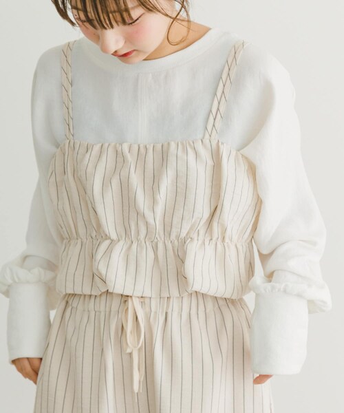 ITEMS URBANRESEARCH(アイテムズ アーバンリサーチ)の「ストライプシャーリングビスチェ(その他トップス・レディース・L.BEIGE/BRN・FREE)」の3枚目の写真