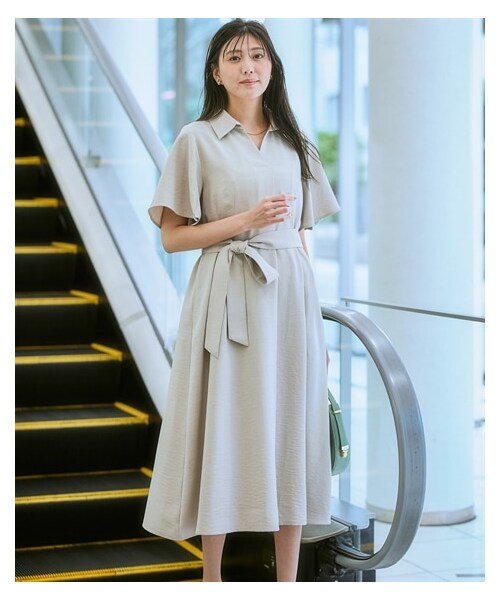 nissen（ニッセン）の「麻調合繊ミディ丈フレアワンピース（しわになりにくい・接触冷感・ＵＶカット・ウォッシャブル）<大きいサイズ有>（ワンピース・レディース・グリーン/モカブラウン/ネイビー/チャコール/ライトベージュ・S/M/L/LL/3L/4L/5L/6L）」の21枚目の写真