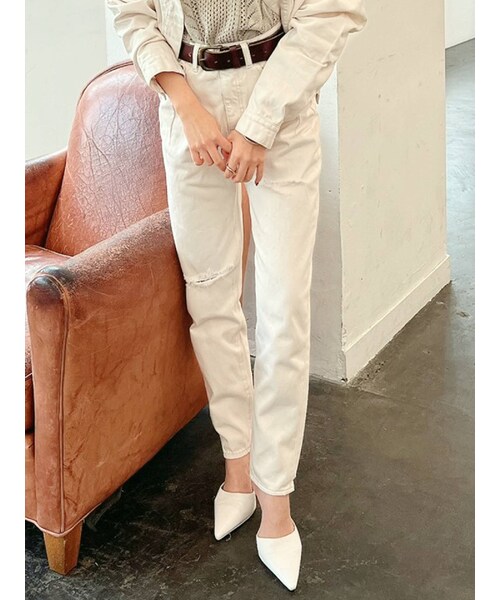 GYDA（ジェイダ）の「【SETUP着用可】H/W タックデザインペグトップデニムパンツ（デニムパンツ・レディース・ライトグレー/アイボリー/ブルー/アイスブルー/ベージュ・S/M）」の19枚目の写真