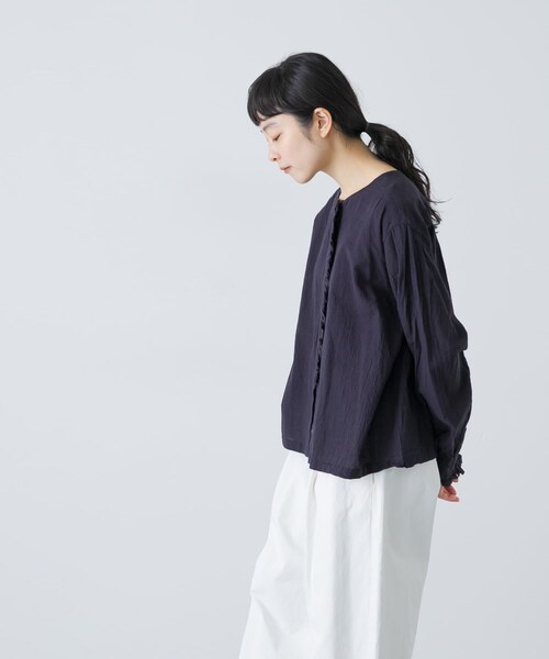 かぐれ（カグレ）の「コットンリネンフリルブラウス（シャツ/ブラウス・レディース・CHECK/NAVY/OFF・Free）」の21枚目の写真