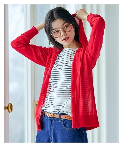 nissen（ニッセン）の「＜大きいサイズ＞シャリ美シアーニットフードカーディガン（カーディガン/ボレロ・レディース・赤/黒/ネイビー・L~LL/3L~4L/5L~6L/8L/10L）」の12枚目の写真