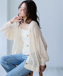 nissen | 綿１００％透かし編みオーバーサイズゆるカーディガン〈大きいサイズ有〉(カーディガン/ボレロ)