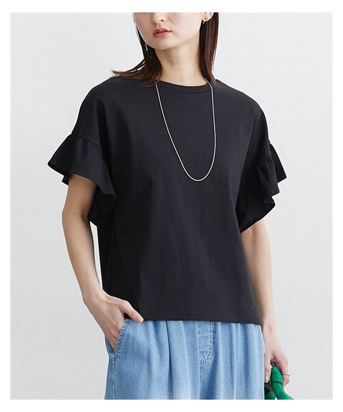 nissen（ニッセン）の「【汗じみにくい綿１００％素材】フリル袖ドルマントップス（Tシャツ/カットソー・レディース・グレージュ/オフホワイト/黒・M/L/LL/3L）」の7枚目の写真