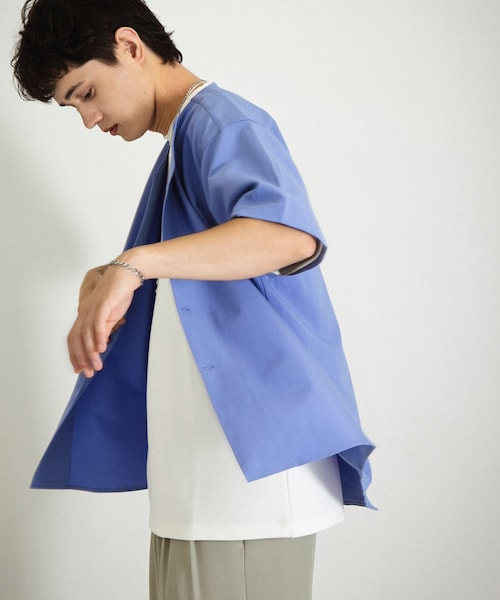 SENSE OF PLACE by URBAN RESEARCH(センスオブプレイスバイアーバンリサーチ)の「ノーカラーシャツ(5分袖)(シャツ/ブラウス・メンズ・GRAY/BEIGE/BLUE・S/M/L)」の3枚目の写真