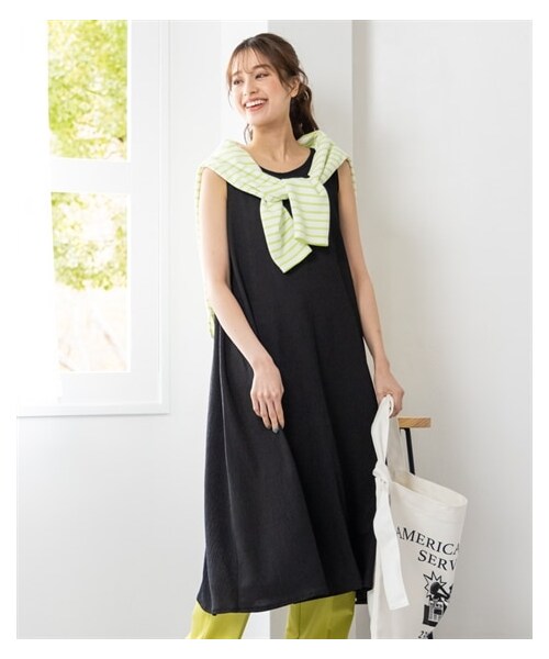 nissen（ニッセン）の「大きいサイズ　涼しいサラサラカットソー楊柳ノースリーブワンピース（ロング丈）（ワンピース・レディース・ラベンダー/ベイクドオレンジ/黒/モカベージュ/モスカーキ/スティールブルー/インクブルー/ピーチピンク/ベージュ・L/LL/3L/4L/5L/6L/8L/10L）」の4枚目の写真