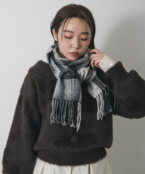 SENSE OF PLACE by URBAN RESEARCH（センスオブプレイスバイアーバンリサーチ）の「チェックフリンジストール（マフラー・レディース・BLK×GRY/BRN×BEG/RED×BRN・One）」の16枚目の写真