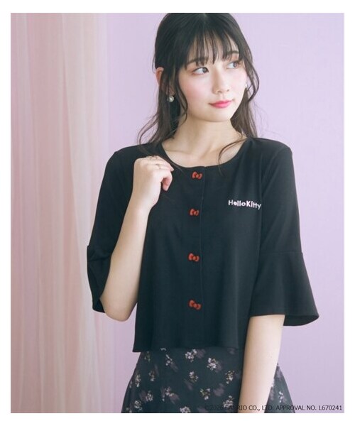 nissen（ニッセン）の「＜大きいサイズ＞【ハローキティ】リブカーディガン marun（カーディガン/ボレロ・レディース・ライトベージュ/黒・L/LL/3L/4L/5L/6L/8L/10L）」の4枚目の写真